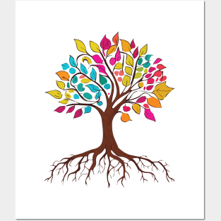 Tree of life with roots and colorful leaves 01 Posters and Art